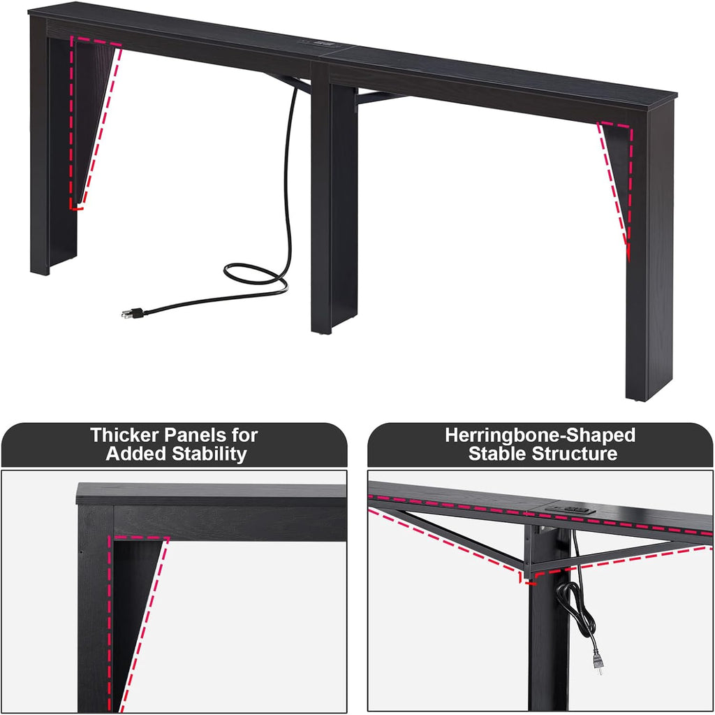 MOHOPE 78.8" Long Console Table with Power Outlets, 7.9" Narrow Sofa Table with USB & Type-C Ports, Skinny Behind Couch Tables with Charging Station, Entryway Table for Hallway, Living Room, Black