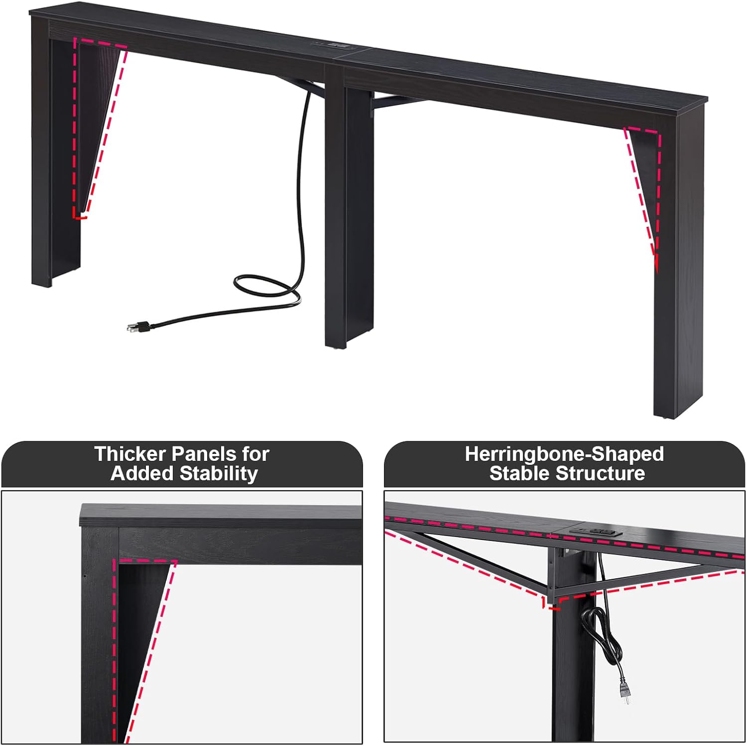 MOHOPE 78.8" Long Console Table with Power Outlets, 7.9" Narrow Sofa Table with USB & Type-C Ports, Skinny Behind Couch Tables with Charging Station, Entryway Table for Hallway, Living Room, Black