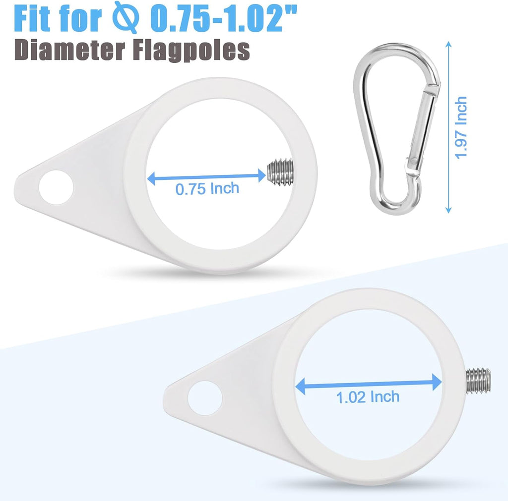 1" White Flag Pole Rings, 2 Pcs Anti Wrap Aluminum Alloy Flag Pole Clips Swivels, 360° Rotating Flagpole Flag Mounting Rings, Spinning Flag Pole Kit for 0.75-1.02" Diameter (Φ1, White)