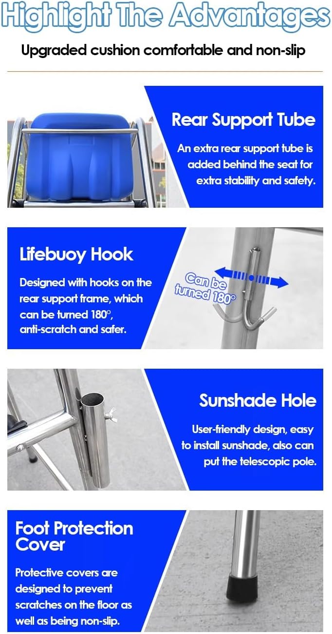 Stainless Steel Lifeguard Chair for Pool Lake and Beach Portable Outdoor Barstool with Comfortable Seat 150cm Tall Silver Ideal for Deck and Patio