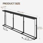 HOOBRO 78.7 Inch Narrow Console Table with Adjustable Height (25.5"-33.4") | 5.9" Sofa Table with Power Outlets, Skinny Behind Couch Table for Small Spaces, Black BB200UXG01