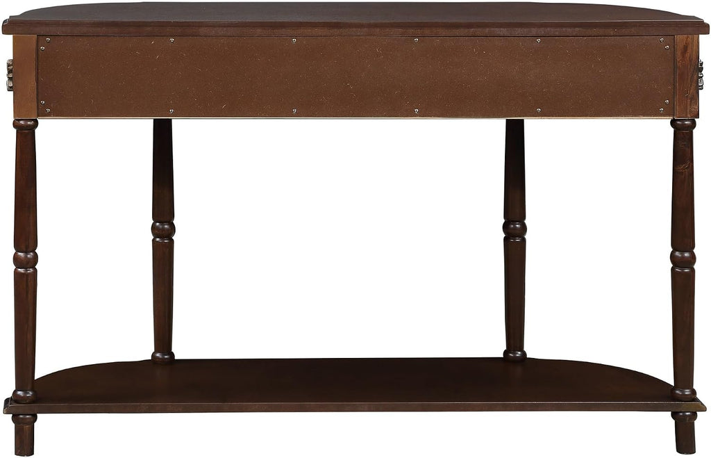 LUMISOL Retro Curved Sofa Table Behind Couch, Solid Wood Entryway Table with 2 Drawers and Open Shelf, 2 Tier Half Moon Console Table for Entrance Living Room, Espresso