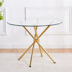 Round Glass Dining Table with Gold Criss Cross Legs, 39.5 Inch Modern Gold Kitchen Table Circular, Elegant Dining Room Table for 4 (Art Deco)