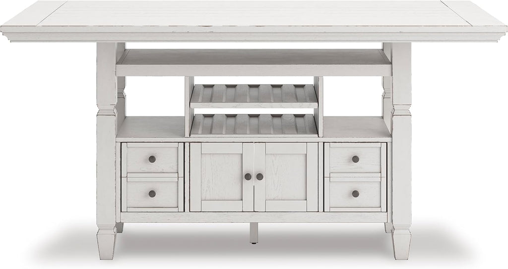 Signature Design By Ashley Robbinsdale 72-Inch Counter Height Dining Table with Kitchen Island Storage, Rubberwood Solids, Ash Veneer and MDF Substrates, Antique White