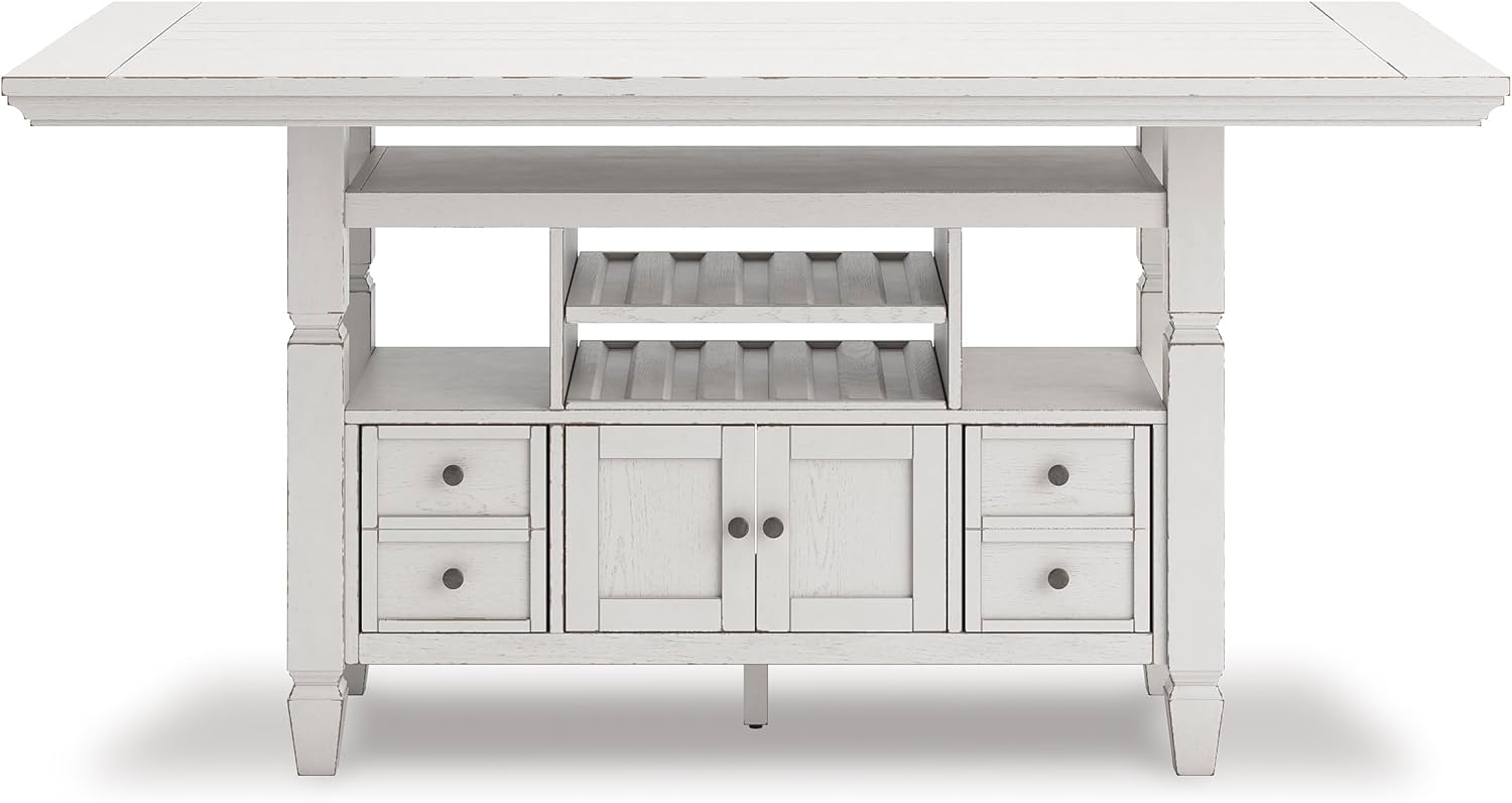 Signature Design By Ashley Robbinsdale 72-Inch Counter Height Dining Table with Kitchen Island Storage, Rubberwood Solids, Ash Veneer and MDF Substrates, Antique White