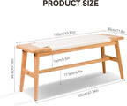 Solid Wood Entryway Bench, 43.31" Wooden Dining Bench, End of Bed Benches w/Hand-Woven Rope Seat for Bedroom, Kitchen Dining Room, Living Room, Entry Décor (White Rope)