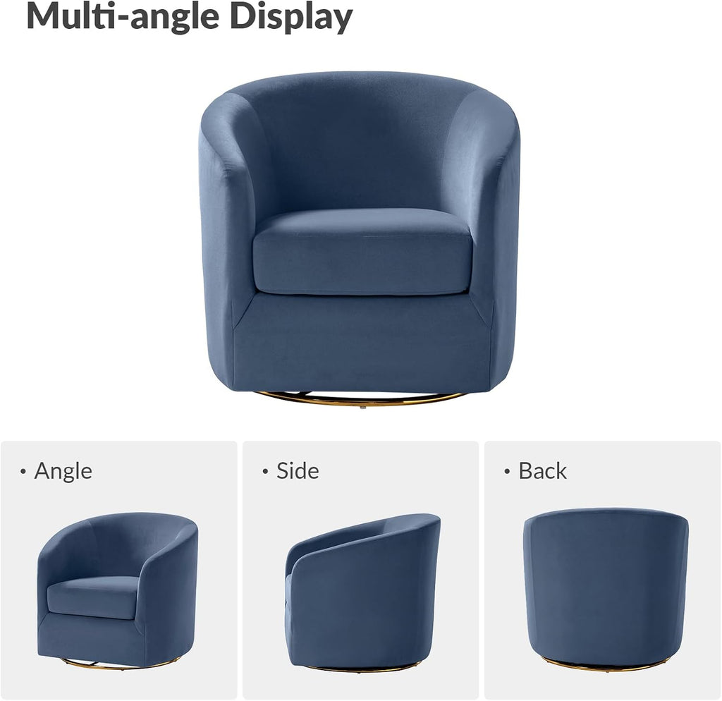 HULALA HOME Swivel Accent Chair with Gold Metal Base, Set of 2 Contemporary Velvet Curved Swivel Barrel Chair, Upholstered Club Armchair, Leisure Single Sofa for Living Room, Bedroom(Slate-Blue)