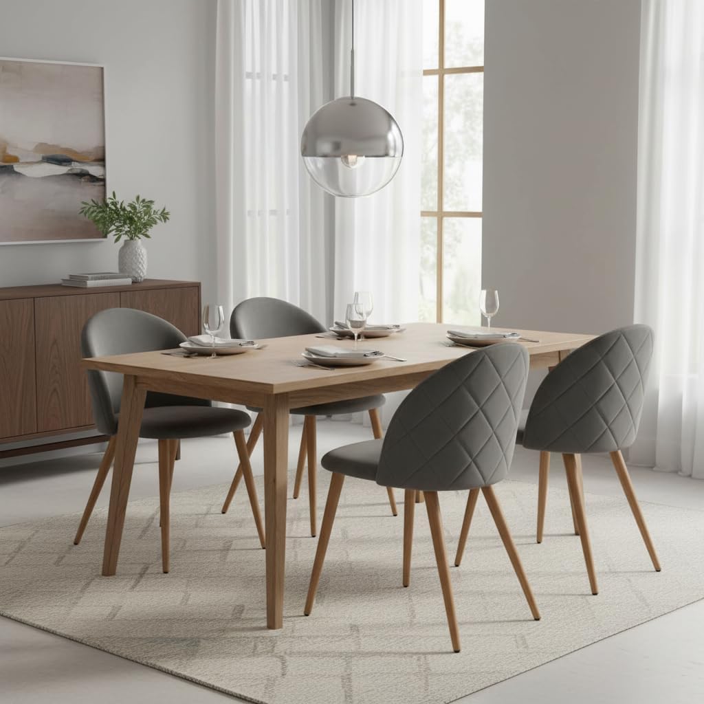 FurnitureR Dining Chairs Set of 2, Upholstered Velvet Mid Back Armless Accent Chair with Wood Legs for Home, Kitchen, Bedroom, and Living Room, Grey