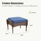 Outdoor Patio Ottomans Set of 2, Outdoor Wicker Footrest Seat with Removable Cushions, Patio Footrest Extra Seating for Deck Porch Sunroom Backyard, Blue