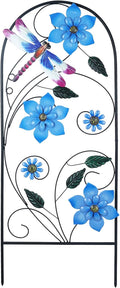 Garden Decor for Outside, YEAHOME 34 Inch Decorative Garden Stakes with Flowers Dragonflies, Metal Spring Yard Decorations for Outdoor Patio Lawn Backyard Blue