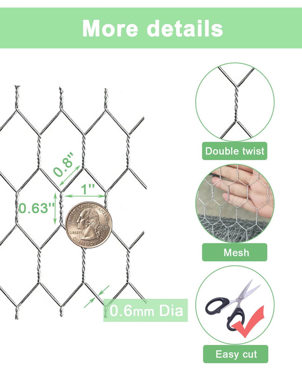 Garden Poultry Chicken Wire Netting - 24 '' × 25 ' Garden Fence Animal Barrier, Chicken Wire for Crafts, 1 inch Mesh Poultry Netting Fence, Pet/Rabbit/Chicken Wire Fencing