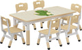 OUTLANE Kids Table and 6 Chairs Set, 47.2"X23.6" Activity Table with Anti-Slip Pads, Wooden Toddler Table and Chair Set with Storage Box, Art Craft Desk for Home Classroom Daycare, 12 Color Pens