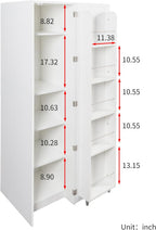 62.99''H Tall Kitchen Pantry Cabinet, Freestanding Corner Buffet Sideboard with Door Shelves and Adjustable Shelves, Narrow Storage Pantry for Kitchen Living Room Dinning Room, White