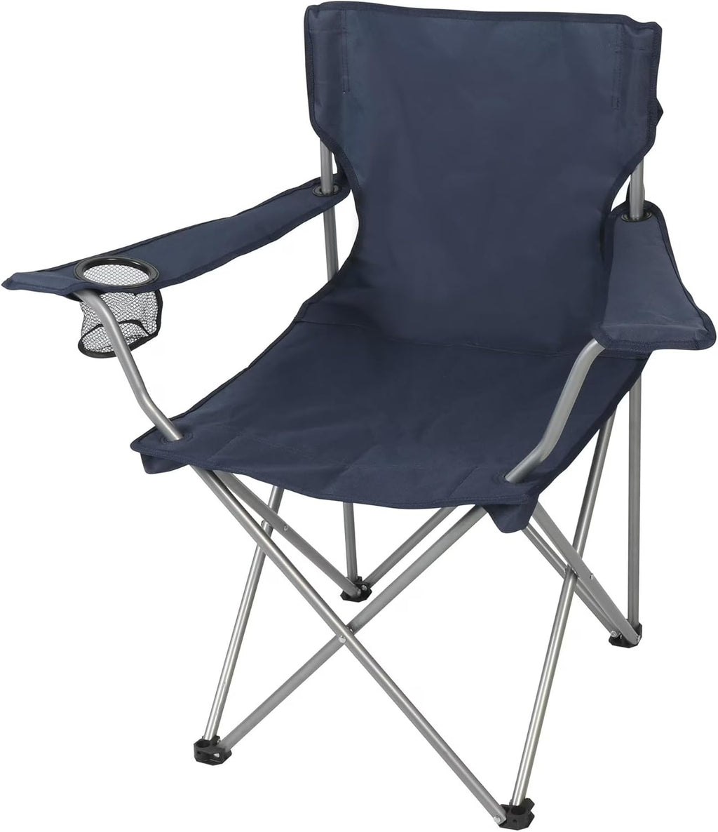 Quad Folding Camp Chair with Cup Holder, Dark Blue, Steel Frame, 250 lb Capacity, 32x19x32 Inches