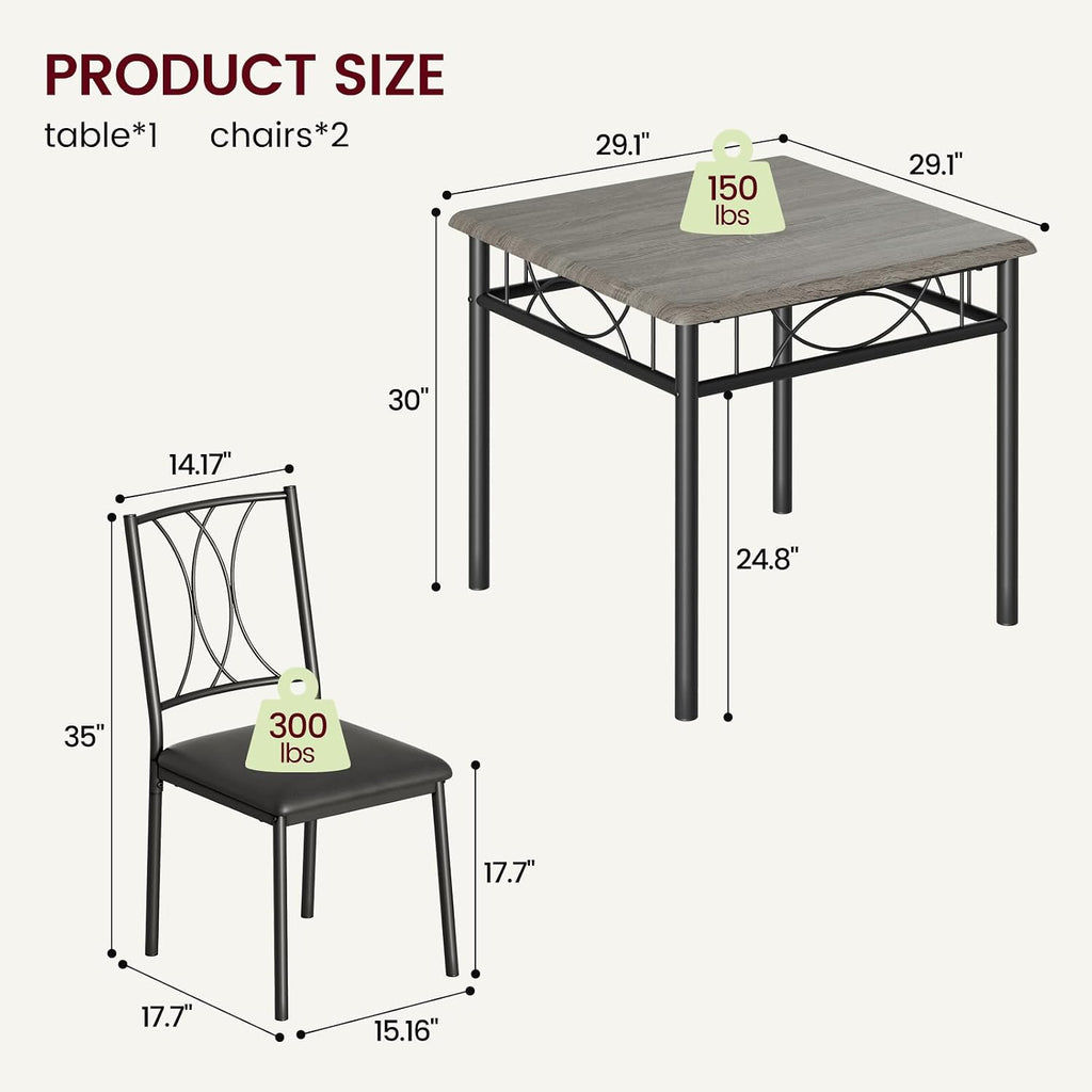 Dining Table Set for 2, Kitchen Table with 2 Upholstered Chairs, Wood 3-Piece Kitchen Dining Room Table Set for Apartment, Small Space, Space Saving, Retro Gary