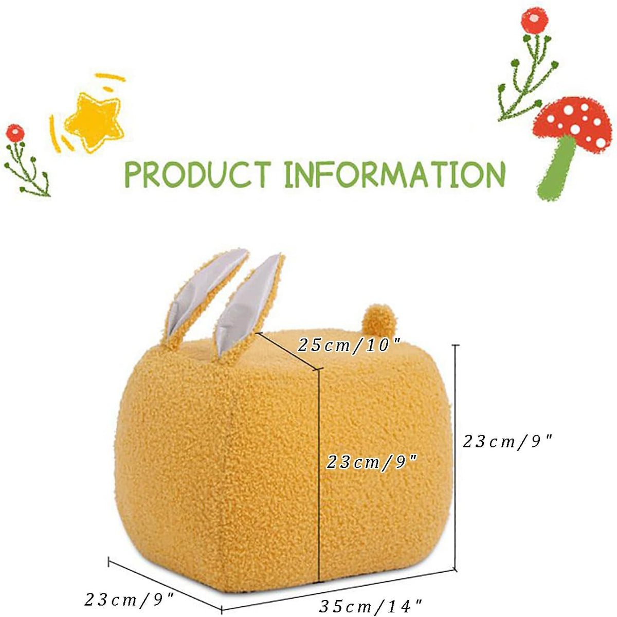 Teddy Fleece Pouf Ottoman, Rabbit Shaped Footstool Upholstered Sofa Foot Rest with Solid Wood Frame, Entrance Changing Shoes Home Decoration for Living Room Bedroom(23x35x23cm(9x14x9), Blue)