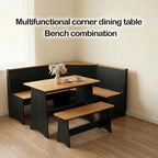 Farmhouse Breakfast Nook Table Set, Dining Nook Set with Corner Bench,with Storage Function Mid Century Modern Small Dining Table Set, Kitchen Table Corner Set (Yellow + Black)