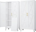 61" Kitchen Pantry Cabinet, Metal Storage Cabinet with 2 Doors and 3 Adjustable Shelves, White Food Pantry Cupboard for Kitchen, Dining Room, Living Room and Bathroom (White)