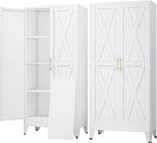61" Kitchen Pantry Cabinet, Metal Storage Cabinet with 2 Doors and 3 Adjustable Shelves, White Food Pantry Cupboard for Kitchen, Dining Room, Living Room and Bathroom (White)