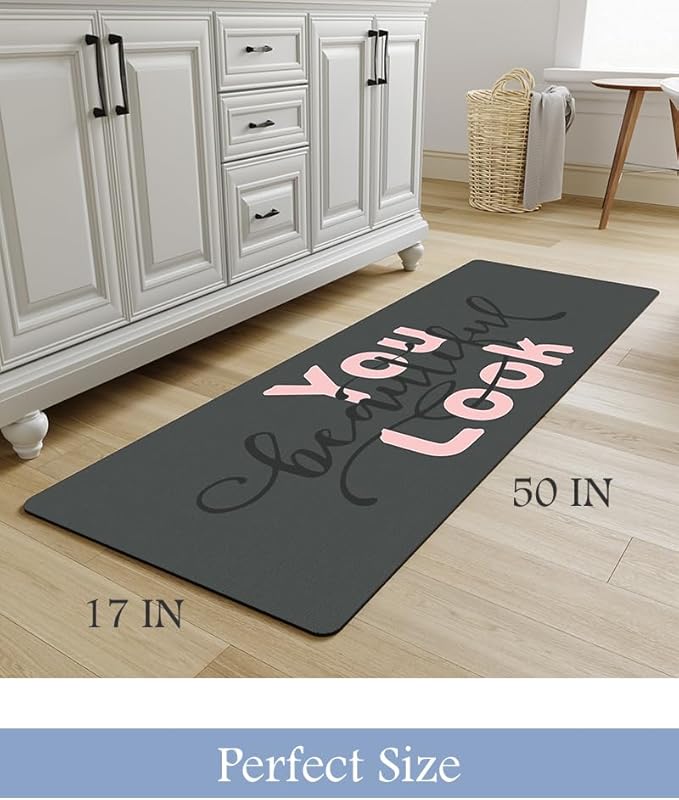 MontVoo-Bath Mat Rug Long Non Slip Super Absorbent Bathroom Runner Stain Resistant Quick Dry Thin Bathroom Mat Fit Under Door-17"x50",Pink