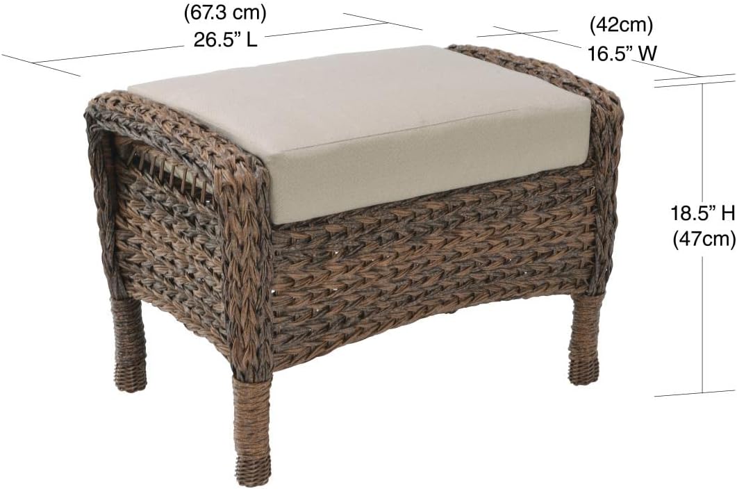 Modern Concept Faux Sea Grass Rattan Patio Ottoman in Brown