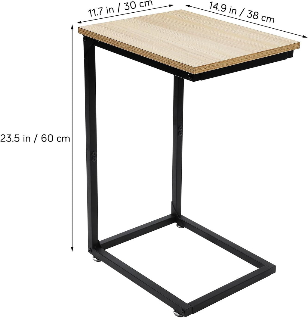 Cabilock C Shaped End Table, Side Table for Couch with Storage, Space-Saving Couch Desk for Living Room, Bedroom, Home Office, Small Spaces, Brown, Carbon Steel and Wood