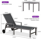 PURPLE LEAF Chaise Lounge Outdoor Set for 2 with Armrest, Grey | All-aluminum supportive armrests, effortless sitting & standing transitions, stylish design, ultimate outdoor leisure