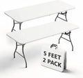 Folding Table 5FT 2 Pack Heavy Duty Plastic Table, Foldable & Portable, Fold-in-Half Utility Tables for Outdoor, Dining, Wedding, Events, Indoor, Picnic, Camping, Party,White