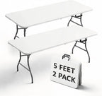 Folding Table 5FT 2 Pack Heavy Duty Plastic Table, Foldable & Portable, Fold-in-Half Utility Tables for Outdoor, Dining, Wedding, Events, Indoor, Picnic, Camping, Party,White