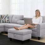 Ottoman with Storage for Living Room, 28.5'' Linen Living Room Ottomans Foot Rest, Upholstered Entryway Bench, End of Bed Storage Bench, Small Ottoman Foot Stool, Tufted Coffee Table, For Bedroom