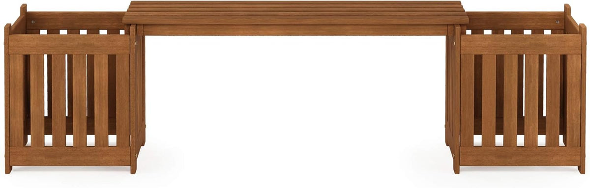 FURINNO FG19455 Tioman Hardwood Outdoor Lifestyle Flowerbox with Bench, Natural