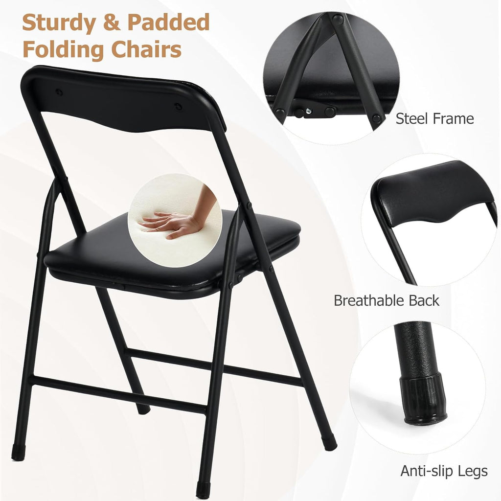 FurnitureR Folding Card Table and Chairs Set of 4, 5-Piece Foldable Dining Table Set, Space Saving Small Table and Chairs for Apartment, Game Room, Indoor Use, No Assembly Required