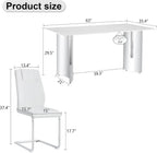 Marble Dining Table Set for 6,63" Kitchen Table Set of 6,Rectangle Dining Room Table Set with Silver Chrome Legs,Tempered Glass Dining Table Set with White Faux Leather Chairs for Dining Room