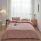 Face Two Face Bedding Duvet Cover Set 3 Pieces 100% Washed Cotton Duvet Cover Linen Like Textured Breathable Durable Soft Comfy (California King, Old Pink)