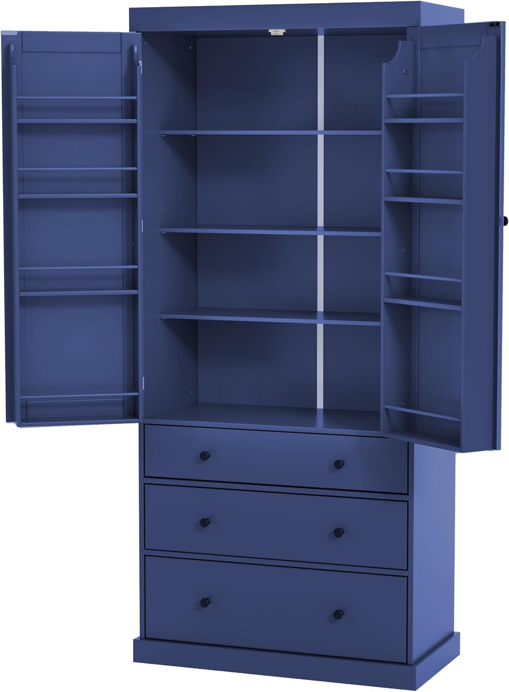 JIJIWANG 77inch Farmhouse Kitchen Pantry Storage Cabinet with Adjustable Shelves and Storage Cabinet,Versatile Cupboard with Door Shelves and Drawers,for Kitchen,Dining Room,Blue
