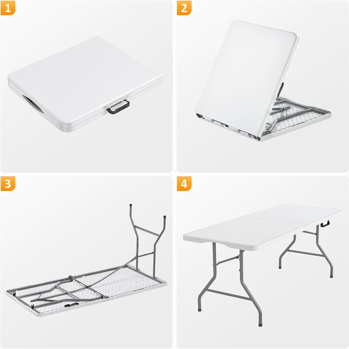 Fenbeli Upgraded 18% Thickened Folding Table 6ft Made of HDPE Plastic | Heavy Duty (25lb), Stable Thicker Legs, Dining Indoor Outdoor for Camping, Picnic and Party (Pearl White, 6FT)
