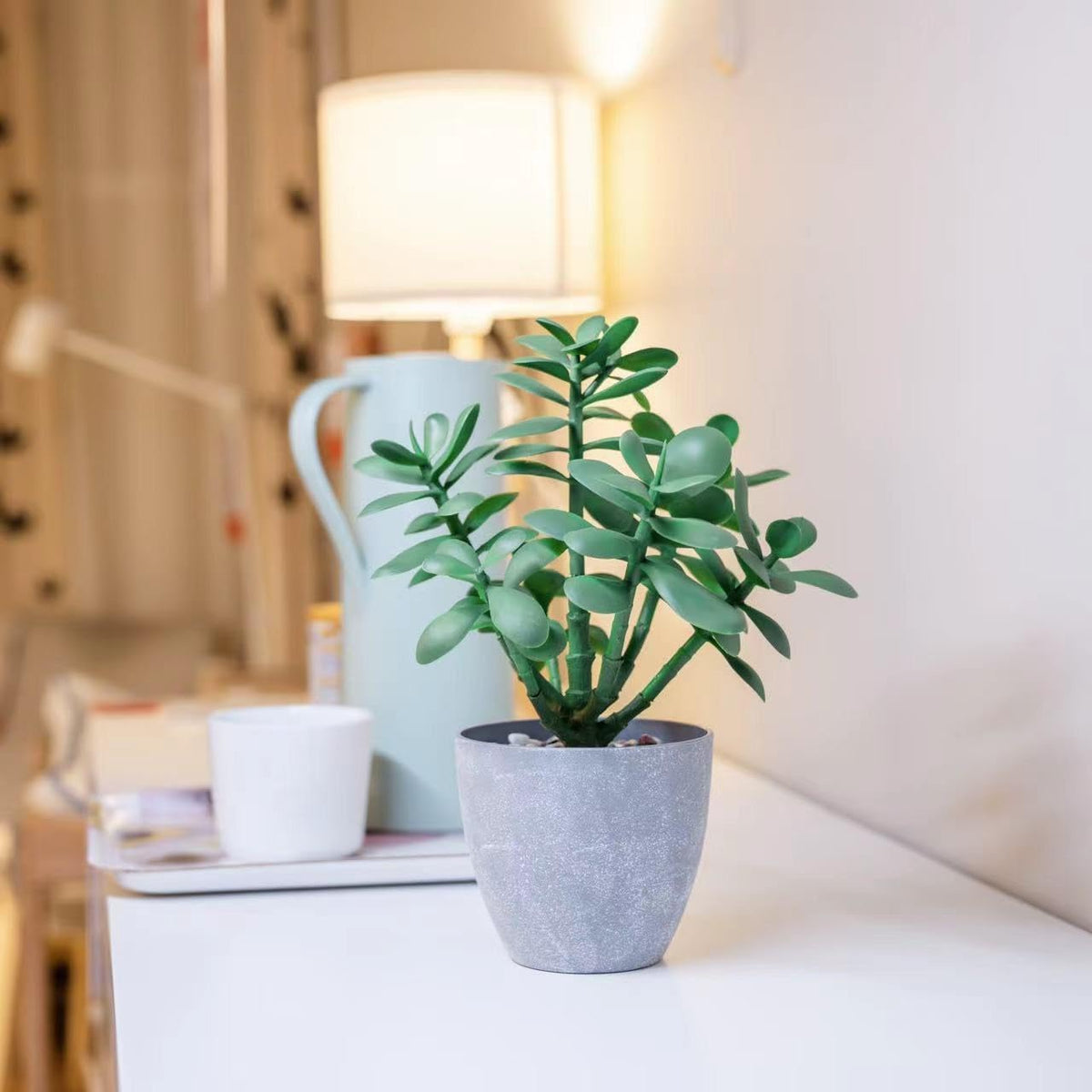365 Blooming Decor Artificial Jade Plant 12 inch in Gray Pot for Home, Office Decor, Money Tree, Crassula ovata (Gray Pot, 12 inch)