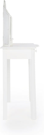 Guidecraft Classic White Vanity and Stool Set: Kids' Wooden Table with 3 Mirrors, Storage Seat and Make-Up Drawer - Children's Furniture