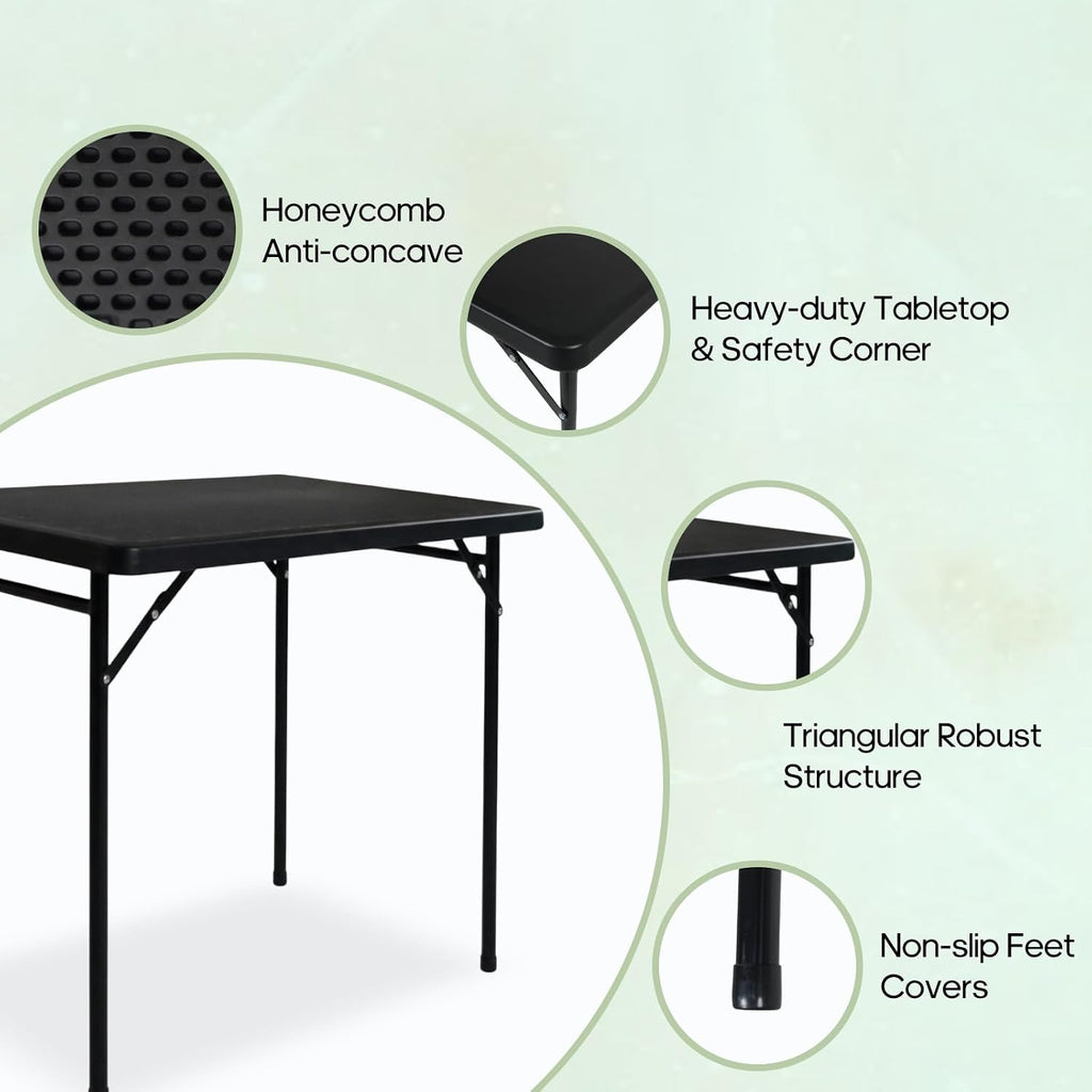 3ft Rectangular Folding Table for All-Occasion, Foldable Table with HDPE Tabletop and Steel Legs, Durable and Stable Small Folding Table, Perfect for Camping, Picnic, Party, Indoor & Outdoor, Black