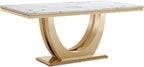 70" White Marble Dining Table, Luxury Kitchen Table for 6 8, Large Rectangular Dinner Table with U Shaped Gold Stainless Steel Pedestal, Mid Century Modern Dining Table for Kitchen Dining Room