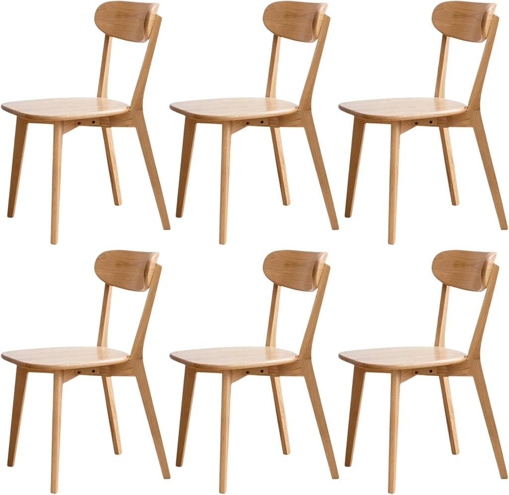 Solid Wood Dining Chairs Mid Century Modern Kitchen Chairs Set of 6 | Rounded Curved Backrest, Wide Comfortable Seat, Ergonomic Support, Easy Clean Wood Finish, Multiple Set Options,Natural Color