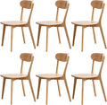 Solid Wood Dining Chairs Mid Century Modern Kitchen Chairs Set of 6 | Rounded Curved Backrest, Wide Comfortable Seat, Ergonomic Support, Easy Clean Wood Finish, Multiple Set Options,Natural Color
