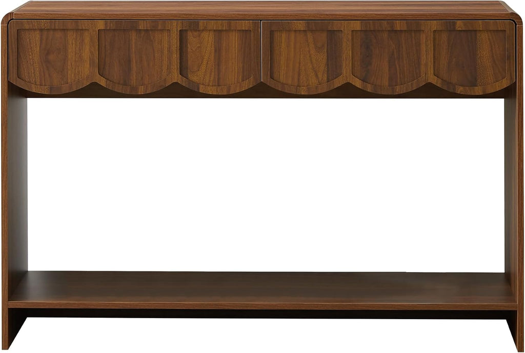 ORRD Console Table with Drawers, Mid-Century 43 Inches Narrow Entryway Tables with Open Storage Shelves, Hallway Accent Tables Behind Couch Table for Living Room - Walnut