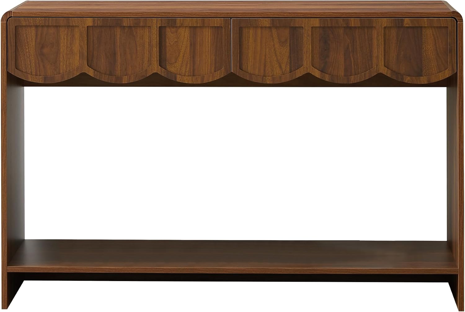 ORRD Console Table with Drawers, Mid-Century 43 Inches Narrow Entryway Tables with Open Storage Shelves, Hallway Accent Tables Behind Couch Table for Living Room - Walnut