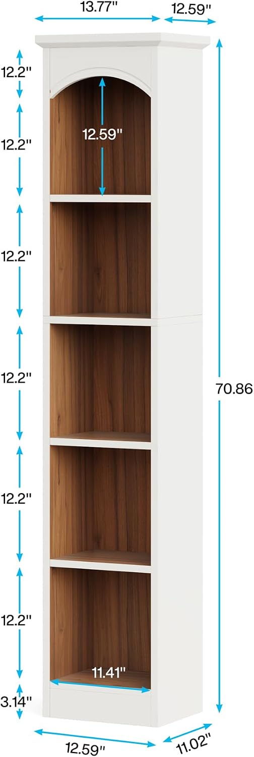 Tribesigns 70.9-Inch Tall Narrow Bookcase, 5-Tier Cube Bookshelf with Storage, Modern Slim Corner Display Shelves for Home Office, Living Room, White and Oak