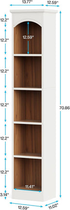Tribesigns 70.9-Inch Tall Narrow Bookcase, 5-Tier Cube Bookshelf with Storage, Modern Slim Corner Display Shelves for Home Office, Living Room, White and Oak