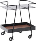 2 Tier Side Table with Wheels End Tables with Storage Shelf Storage Cart with Glass Top Small Coffee Table for Home Solid Construction