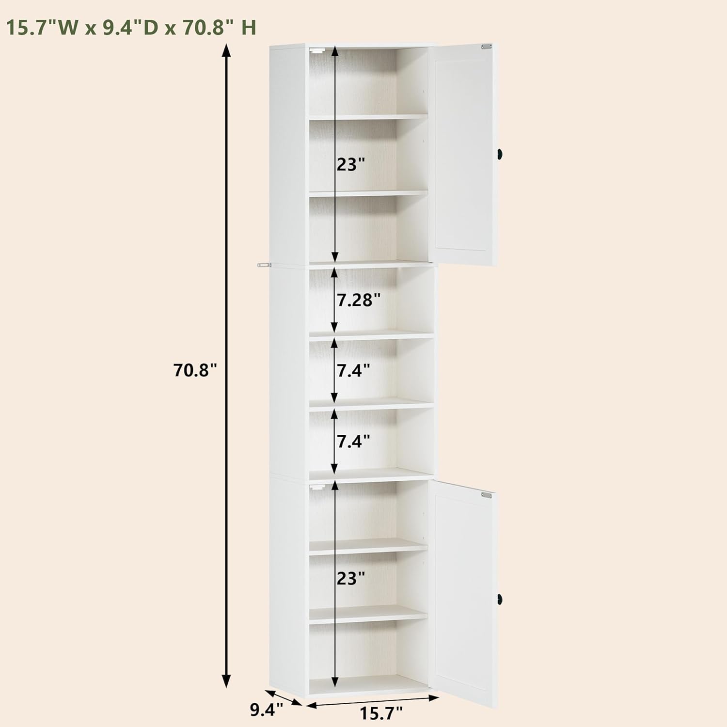 70.8" Tall Bathroom Storage Cabinet with 2 Barn Doors, Narrow Storage Cabinet with Adjustable Shelves & Open Compartments, Slim Floor Cabinet for Bathroom, Kitchen, Entryway, Living Room, White