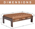 chairus 47.75" Large Rectangle Ottoman Coffee Table, Tufted Faux Leather Upholstered Living Room Coffee Table with Solid Wood Frame, Oversized Mid-Century Modern Footrest Ottoman, Brown PU