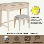 Solid Wood Vanity Table With Bench, Unfinished